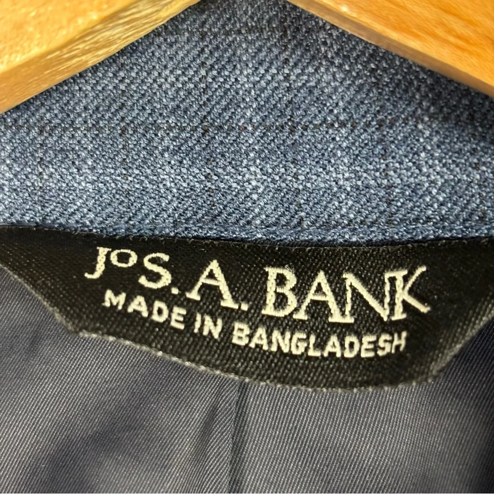 Jos. A. Bank Traveler Blue Plaid Wool Sport Coat Blazer Jacket Tailored Fit 43R